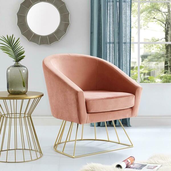 Posh Living Leo Velvet Modern Contemporary Barrel Accent Chair with Metal Base - Blush with Gold AC75-02BH-UE